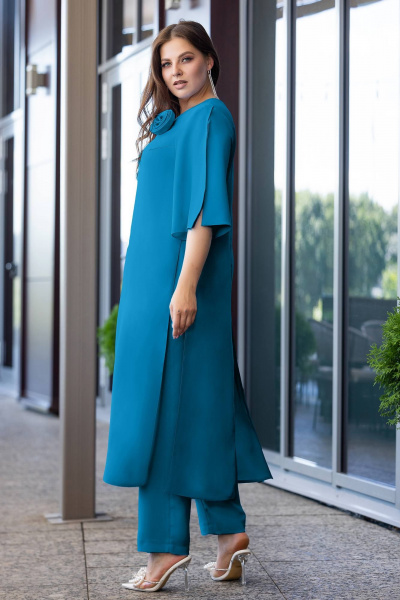 Демисезонный комплект из туники и брюк из текстиля Gold Style 2660 темная_бирюза - фото 4