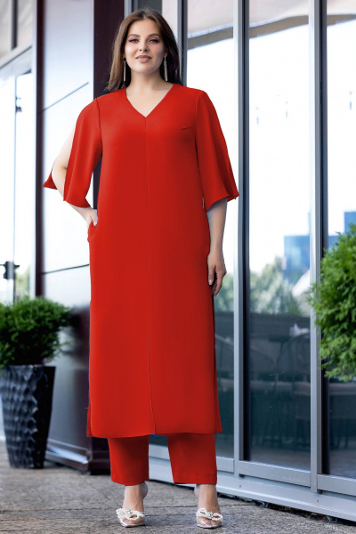 Стильный комплект из туники и брюк из струящейся ткани Gold Style 2660 красный - фото 8