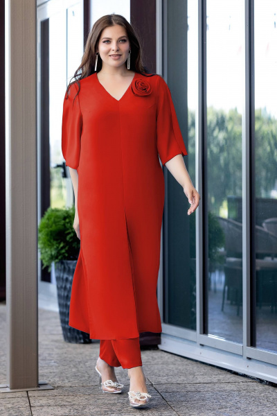 Стильный комплект из туники и брюк из струящейся ткани Gold Style 2660 красный - фото 7