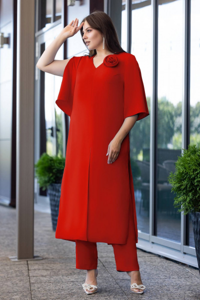 Стильный комплект из туники и брюк из струящейся ткани Gold Style 2660 красный - фото 2