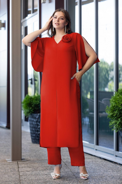 Стильный комплект из туники и брюк из струящейся ткани Gold Style 2660 красный - фото 1