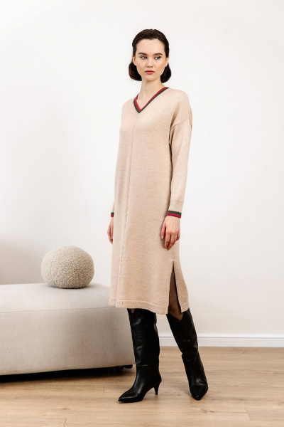 Зеленое трикотажное платье с V-образным вырезом и классикой Romgil РВ0099-ШЕ5 светлый_опаловый,брусничный,оливковый - фото 1