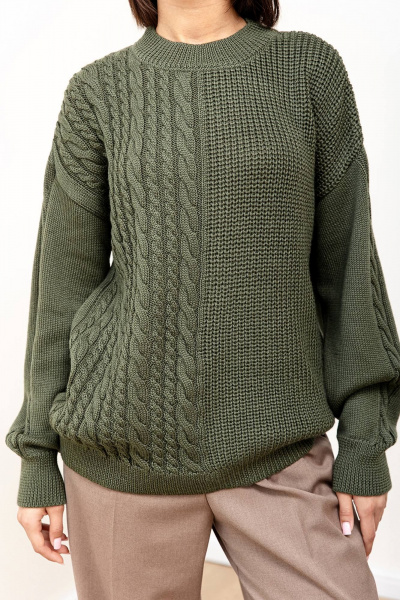 Зеленый демисезонный джемпер из трикотажа для повседневных образов Romgil 922ШТЗ оливковый - фото 4