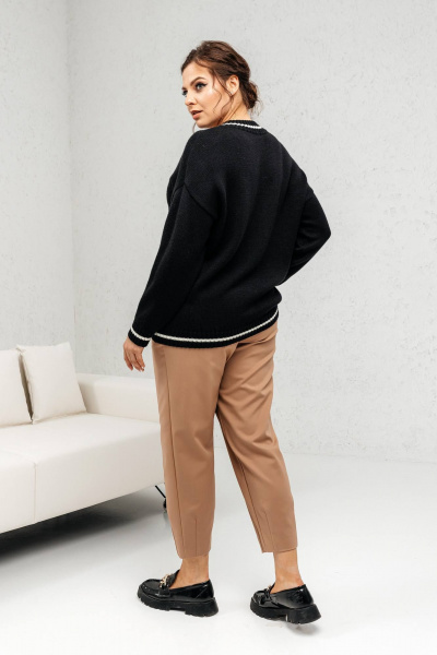 Черный двусторонний классический джемпер из шерстяной пряжи Romgil 935ШТЗ черный,молочный - фото 5