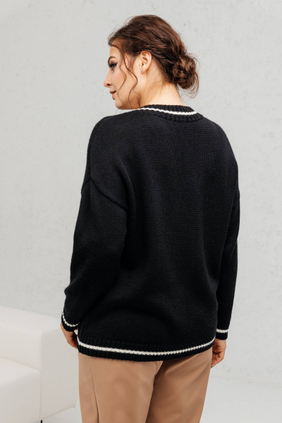 Черный двусторонний классический джемпер из шерстяной пряжи Romgil 935ШТЗ черный,молочный - фото 2