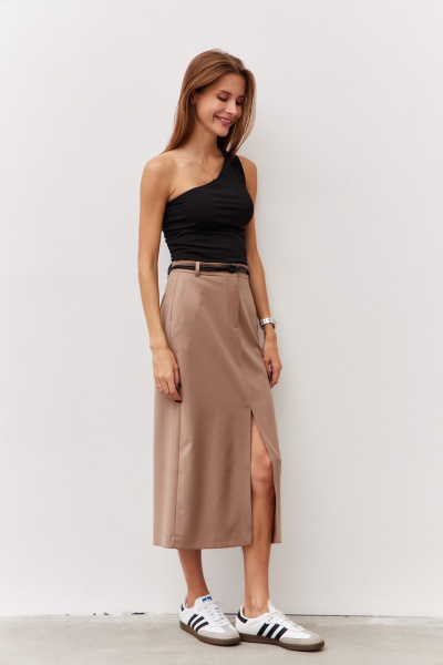 Бежевая юбка длиной ниже колена с разрезом и карманами Luitui R2068 бежевый - фото 2