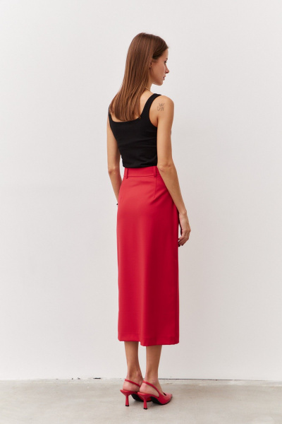 Красная юбка из текстиля с разрезом и поясом Luitui R2068 красный - фото 3
