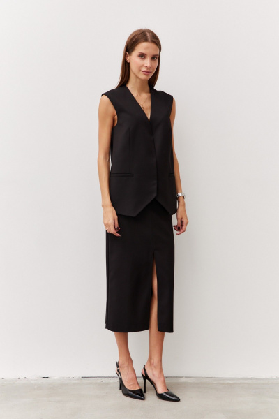 Юбка ниже колена с разрезом и карманами Luitui R2068 черный - фото 6