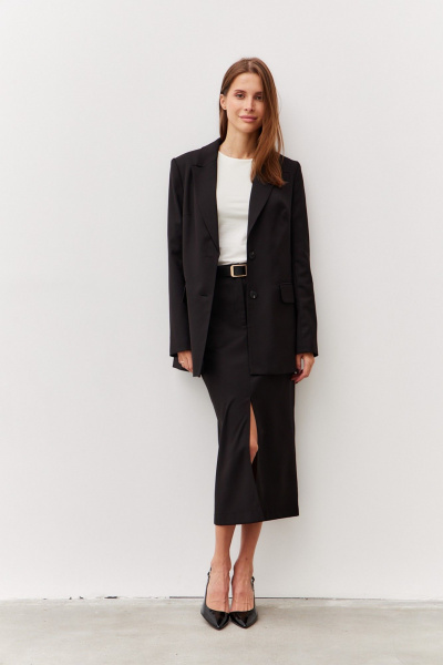 Юбка ниже колена с разрезом и карманами Luitui R2068 черный - фото 5