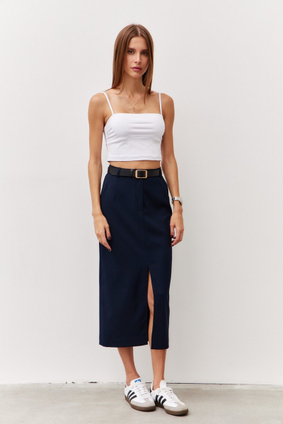 Юбка ниже колена из костюмной ткани с карманами Luitui R2068 темно-синий - фото 2