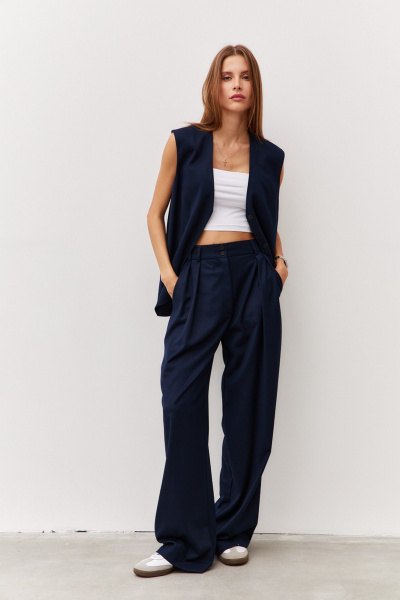 Брюки синий из текстиля для делового и повседневного стила Luitui R2069 темно-синий - фото 1