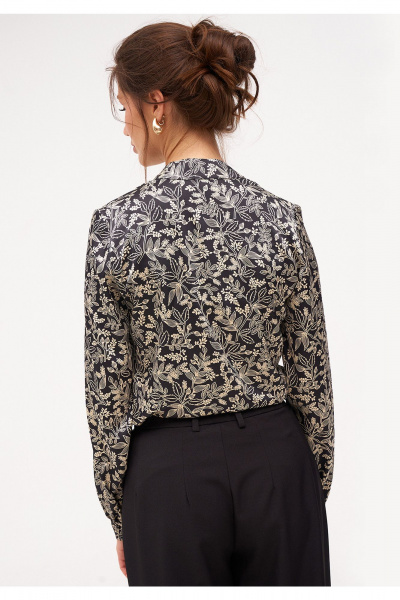 Демисезонная блузка с длинным рукавом и V-вырезом KaVaRi 4015 черный_принт - фото 2
