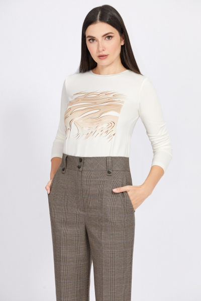 Бежевые брюки со стрелками из текстиля с эластиными волокнами Bazalini 4923 - фото 2