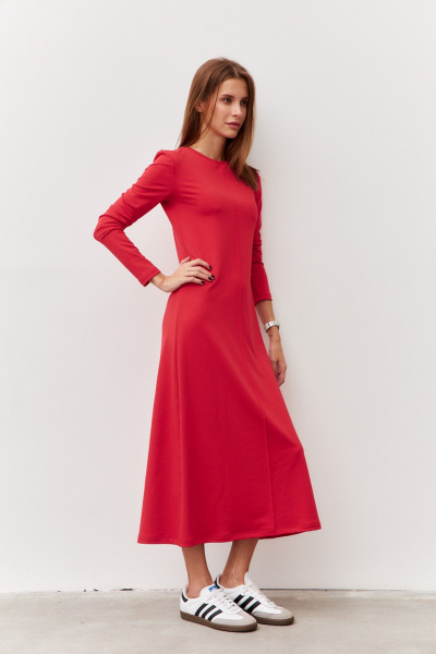 Трикотажное платье с прилегающим верхом и трапецией Luitui R1078 красный - фото 3