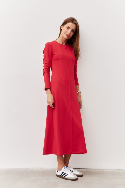 Трикотажное платье с прилегающим верхом и трапецией Luitui R1078 красный - фото 2
