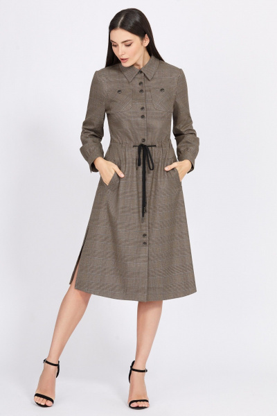 Платье-рубашка А-силуэт миди с карманами и кулиской Bazalini 4939 - фото 3