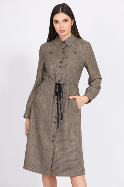 Платье-рубашка А-силуэт миди с карманами и кулиской Bazalini 4939 - фото 1