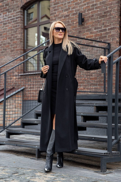 Черное демисезонное пальто двубортное из пальтовой ткани Azzara 3130Ч - фото 5