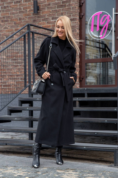 Черное демисезонное пальто двубортное из пальтовой ткани Azzara 3130Ч - фото 1