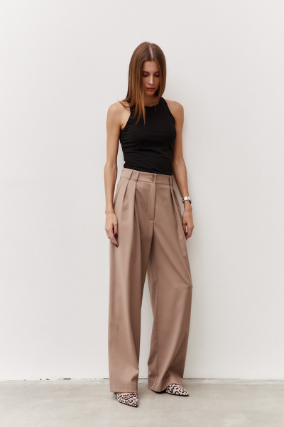 Классические брюки из текстиля для бизнес-костюма Luitui R2069 бежевый - фото 2