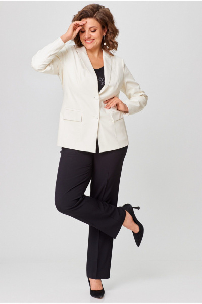 Длинный жакет из экокожи с отложным воротником и рельефами БелЭльСтиль 412-3_03_22 молочная экокожа - фото 2