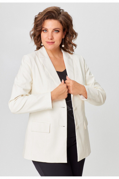 Длинный жакет из экокожи с отложным воротником и рельефами БелЭльСтиль 412-3_03_22 молочная экокожа - фото 1