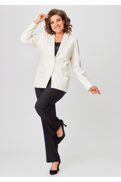 Деловой женский двойка жакет и брюки из текстильной ткани БелЭльСтиль 412-3_03_22+596-2_79_22 молочная экокожа +черный - фото 5
