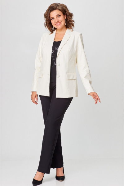 Деловой женский двойка жакет и брюки из текстильной ткани БелЭльСтиль 412-3_03_22+596-2_79_22 молочная экокожа +черный - фото 2