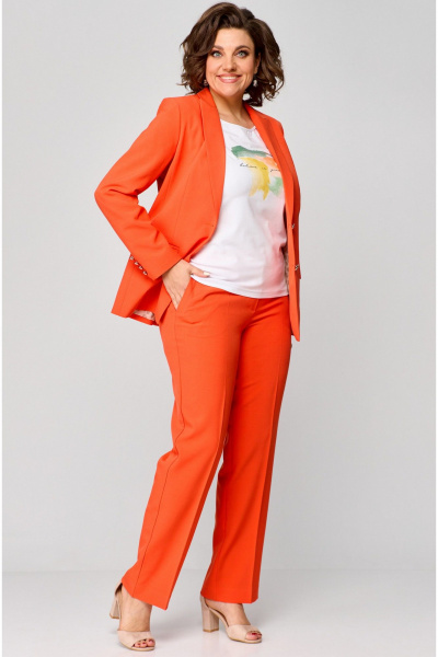 Деловой костюм 2-ка с удлиненным жакетом и классическими брюками БелЭльСтиль 866-2_99_22+596-2_79_22 оранжевый - фото 3