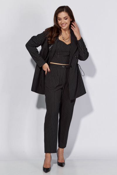 Классический костюм жакет и брюки с кулисой на талии Luna 182 тёмный_графит - фото 4
