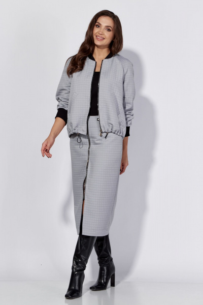 Демисезонный костюм с бомбером и юбкой в стильном минимализме Luna 181 серый - фото 6