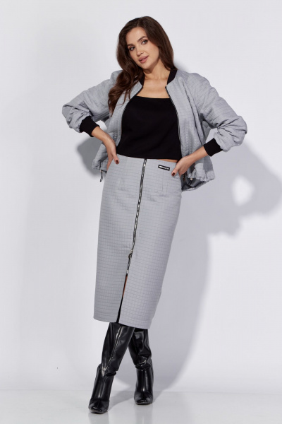 Демисезонный костюм с бомбером и юбкой в стильном минимализме Luna 181 серый - фото 1