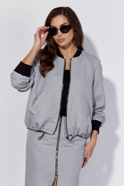 Демисезонный костюм с бомбером и юбкой в стильном минимализме Luna 181 серый - фото 3