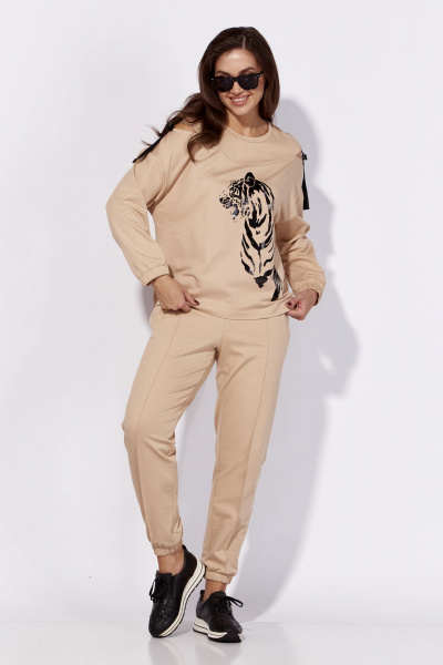 Спортивный костюм-свитшот и брюки с печатью и разрезами Luna 186 горчица - фото 6