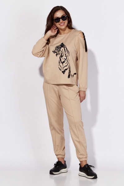 Спортивный костюм-свитшот и брюки с печатью и разрезами Luna 186 горчица - фото 5