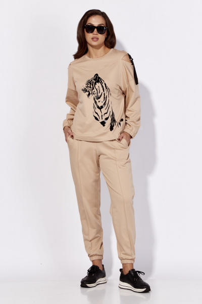Спортивный костюм-свитшот и брюки с печатью и разрезами Luna 186 горчица - фото 4