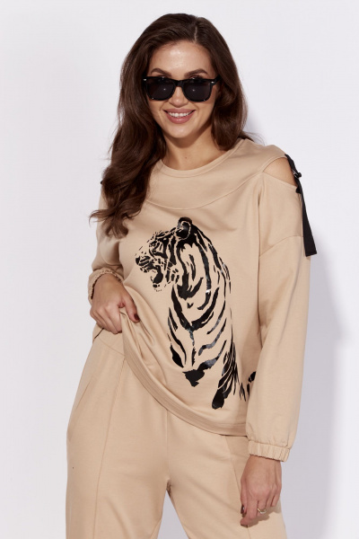 Спортивный костюм-свитшот и брюки с печатью и разрезами Luna 186 горчица - фото 2