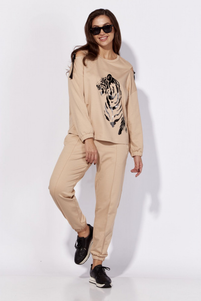Спортивный костюм-свитшот и брюки с печатью и разрезами Luna 186 горчица - фото 1
