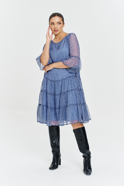 Платье с приталенным фасоном из шифона больших размеров Anastasia 1110 голубой - фото 7