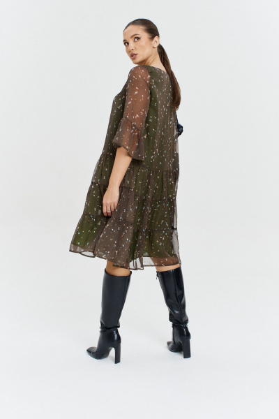 Стильное шифоновое платье с рукавом-воланом Anastasia 1110 олива - фото 2