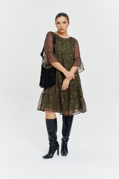 Стильное шифоновое платье с рукавом-воланом Anastasia 1110 олива - фото 7