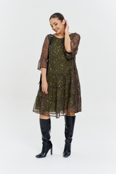 Стильное шифоновое платье с рукавом-воланом Anastasia 1110 олива - фото 6