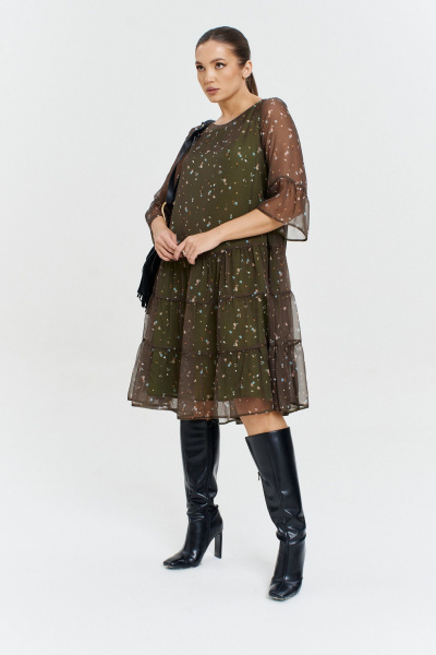 Стильное шифоновое платье с рукавом-воланом Anastasia 1110 олива - фото 3