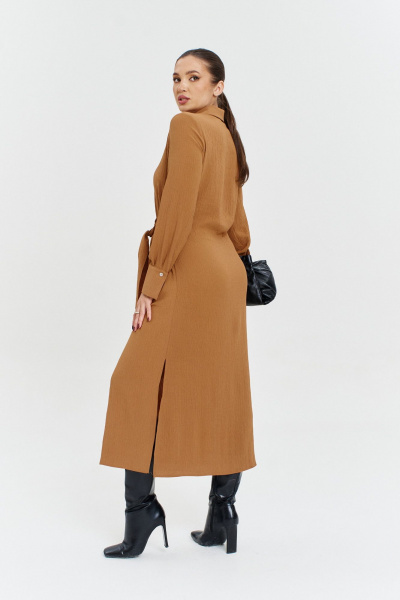 Платье-рубашка с ассиметричным кроем и пуговичной планкой Anastasia 1135 кофе - фото 10