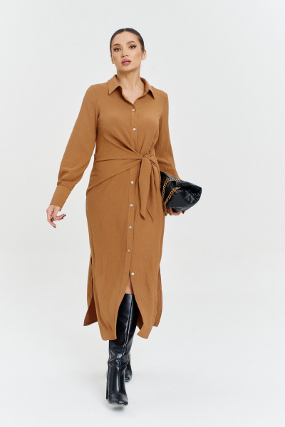 Платье-рубашка с ассиметричным кроем и пуговичной планкой Anastasia 1135 кофе - фото 9