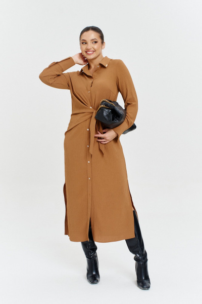 Платье-рубашка с ассиметричным кроем и пуговичной планкой Anastasia 1135 кофе - фото 6