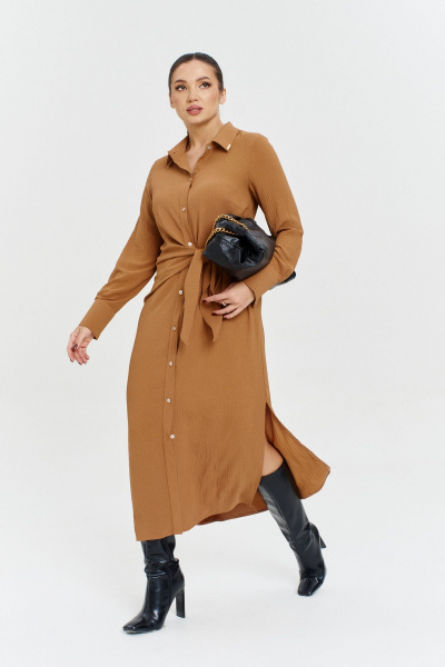 Платье-рубашка с ассиметричным кроем и пуговичной планкой Anastasia 1135 кофе - фото 5