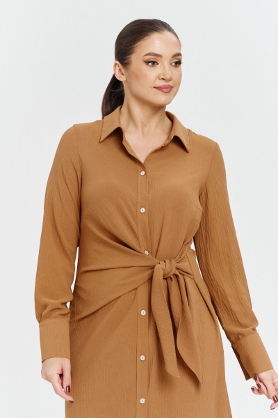 Платье-рубашка с ассиметричным кроем и пуговичной планкой Anastasia 1135 кофе - фото 4