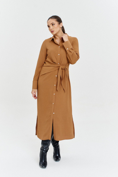 Платье-рубашка с ассиметричным кроем и пуговичной планкой Anastasia 1135 кофе - фото 3