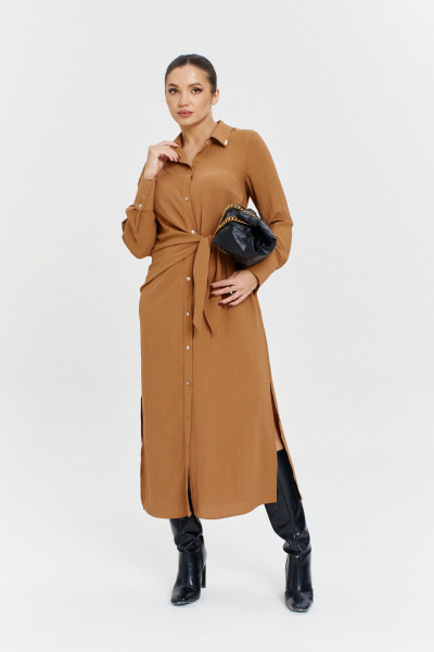 Платье-рубашка с ассиметричным кроем и пуговичной планкой Anastasia 1135 кофе - фото 1